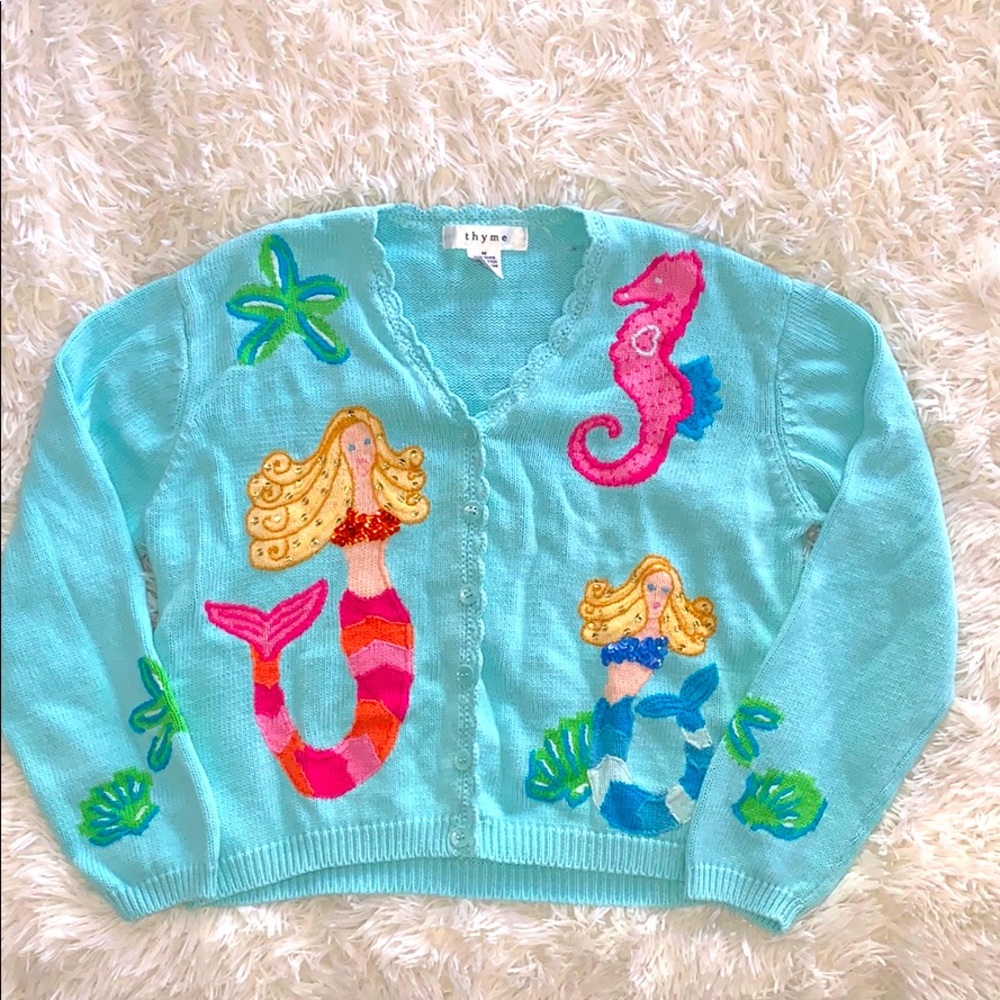 Thyme M Aqua Cardigan w/ Ocean Theme